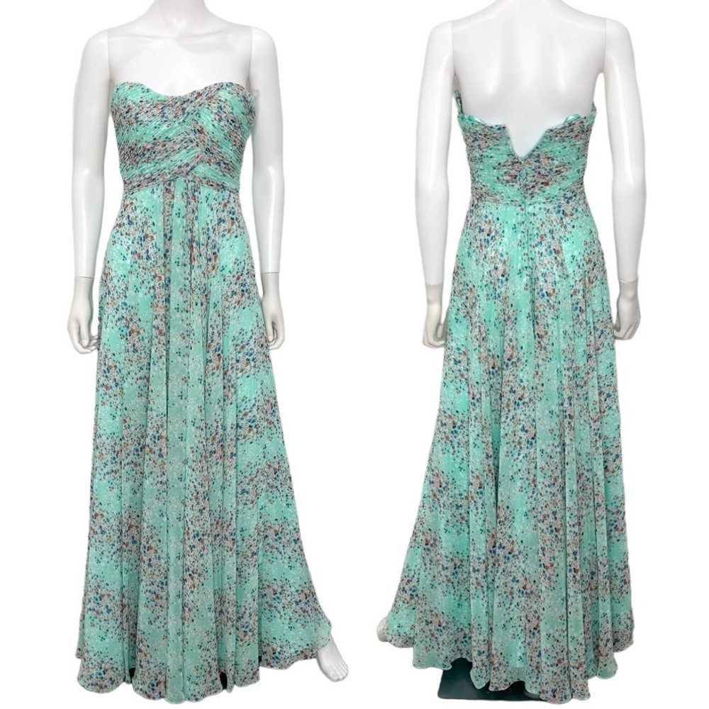 Allure Bridals Strapless Pleated Sweetheart Flowy Floral Print Bridesmaids Dress